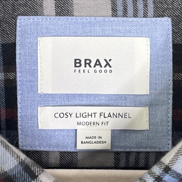 Brax Shirt Men's XXL Cozy Light Flannel 100% Cotton Navy Plaid Modern Fit NEW - Picture 5 of 7